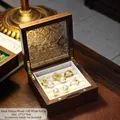 Walnut wood jewelry box 11x11x5cm with vintage embossed glass and velvet slots - Black Walnut Begonia Off-white Ring Small Box
