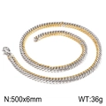 Two-tone gold and silver stainless steel curb chain necklace for men, 500x6mm size - Necklace 50cm