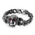 Gothic skull men's bracelet in vintage silver stainless steel with red zircon eyes - Skull with Red Eyes (KB112525-BD)