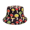 Foldable bucket hat featuring vibrant colorful cartoon mushroom patterns on dark background - M (56-58cm) / Dark Purple Colorful Cartoon Mushroom Style (39#)