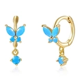 925 silver butterfly huggie earrings in gold finish with sky blue stones - Gold - Sky Blue Artificial Turquoise
