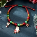 Bracciale natalizio rosso intrecciato con ciondoli Babbo Natale e bastoncini - Babbo Natale, bastoncino di zucchero e scatola regalo(BR23Y0628-4)