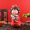 Miniature Tang Dynasty lady tumbler figurine in red and green with pipa instrument - -35 Playing The Piano* Large / Ancient Style Ornament Series