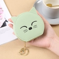 Mint green cat coin purse in lychee grain leather with cat face embroidery and gold clip - Green
