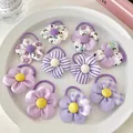 Set of 10 purple floral hair ties with diverse fabric patterns for children - 10-Piece Set / Sweet Purple Single-Layer Flower 10Pcs Set