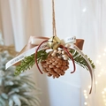 Handmade Christmas ornament with pine cone, golden bell, white berries and gift ribbon - Medium Pine Cone Ornament with Brown Ribbon (10*12cm)