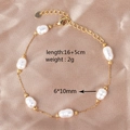 Baroque pearl bracelet in gold finish on pink silk showing 16+5cm size details - Irregular Baroque Bracelet (6x10mm)
