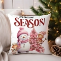 Cozy Christmas pillowcase detail featuring pink winter art on white sofa setting - TQYM72-7 (Freezing Season)