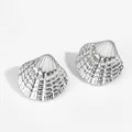 Polished silver scallop-shaped stainless steel stud earrings with textured finish - Scallop Silver (PD3120)