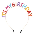 Rainbow metal headband with 'IT'S MY BIRTHDAY' colorful letters and black non-slip tips - Pattern Three (Tropical Fruit)