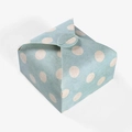 Single light blue square paper gift box with white polka dots and folding closure - Green Polka Dot (No Ribbon)