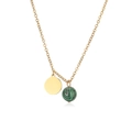 Gold plated stainless steel necklace with green malachite bead and circular gold pendant - Gold Malachite