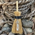 Miniature handmade wicca broomstick car charm with crystal quartz and celtic pendant - Celtic Knot with White Crystal