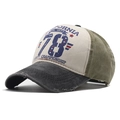 Vista detallada de gorra de béisbol vintage con estampado California Varsity retro - Talla Única (56-60cm) / Estilo de Retazos Beige Gris Oscuro Oliva (01)