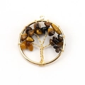 Life of Tree pendant with golden wire and natural brown stones on a white background - 3cm / Gold + Tiger Eye