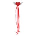Fairy wand with red glitter hearts and silver wings with ribbon tassels for party décor - Red Glitter Heart Silver Wings Magic Wand (No. 42)