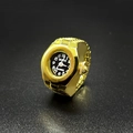 Elegant gold-tone ring watch with black dial and adjustable metallic chain link band - Small Round Black Dial