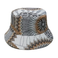 Dettaglio ravvicinato di un cappello da pescatore con motivi geometrici e stile boho - M (56-58cm) / Stampa Geometrica Onda Bianco Grigio (D)