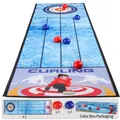 Tabletop curling game set with long track mat and red and blue stones for kids indoor play - Curling