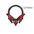Gothic 1.2x10mm bat wing ring with red heart gemstone and black finish - Wings Nose Ring 1.2x10mm