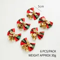 Set di 6 fiocchi natalizi scozzesi rossi e verdi con foglie dorate e campanelli per l'albero - Foglia d'Oro Scozzese