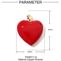 Macro view of 30mm red enamel heart pendant with dimensions and copper material details - Style VH606 (30x25mm/4.1g)