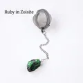Stainless steel tea infuser featuring a natural Ruby in Zoisite raw gemstone charm - Ruby Zoisite (Silver)