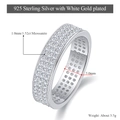 Anello moissanite a tre file in argento sterling 925 con diamanti scintillanti - Taglia US 5 / Oro Bianco