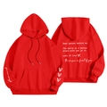 Felpa con cappuccio unisex rossa in pile con tasca a marsupio e stampe decorative - S / Tops / Rosso
