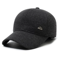 Dark grey wool blend baseball cap with a silver mountain badge for autumn and winter - Adjustable / Gray