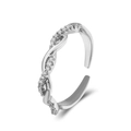 Detailed view of silver twist ring featuring zircon accents and intertwined rope design - Intertwined Twist Style (G-356) / White Gold Color (G-356)