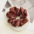 Elegant oversized dark brown satin scrunchie with a luxurious silk-like glossy finish - Red Brown