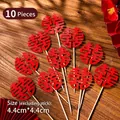 Set of 10 red glitter Xi characters felt cake toppers for Chinese wedding decor - Paper Round Double Happiness 10Pcs