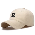 Casquette de baseball en coton beige avec broderie R noire en 3D et visière courbée - Beige Clair
