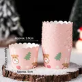 50pcs pink Christmas cupcake liners with cartoon reindeer and tree designs - Paper Cups Reindeer Mitten 50pcs