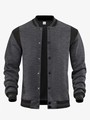 Men's fleece baseball jacket in dark grey and black with stand collar and raglan sleeves - S / Dark Gray