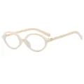 Occhiali da sole ovali retrò color crema beige con dettagli in metallo dorato - Montatura Bianco Riso Lenti Trasparenti