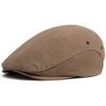 Vintage tan cotton flat cap with side metal eyelets and fine stitching details - Adjustable / Khaki