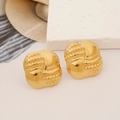 Macro shot of gold earrings featuring retro woven texture and a mirror-polished finish - Woven Texture Splicing (Gold 6)