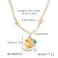 Detail showing dimensions of starfish and shell beaded necklace with length measurements - White Pearl Colorful Flower Shell Style (HC-N40533)