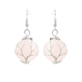 Detail of handmade silver wire wrapped rose quartz tree of life earrings on white back - Rose Quartz