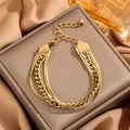 Three-layer 18k gold plated stainless steel bracelet with snake and cuban link chains - Gold Triple Layer Mixed Chain Style (5329)