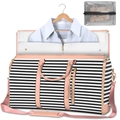 Detail view of foldable garment bag interior with white lining and matching mesh pouch - With Toiletry Bag / Black Pink Stripes
