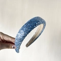 Blue denim headband with sparkling silver sequins and soft anti-slip suede lining - Sequin Light Blue