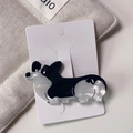 Close-up of cute Corgi hair clip with pearlescent black and white acetate finish - Approx. 7cm*3.8cm / Black