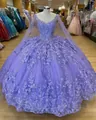 Detailed 3D floral embroidery and butterfly lace on purple layered tulle gown - Purple Floor-length Style