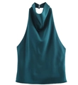 Détail du haut dos nu en satin de soie bleu paon avec d'élégants plis drapés - Vert Foncé
