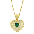 Golden heart necklace with green crystal and cubic zirconia pave on white background - Gold Heart Green Gemstone Box Chain