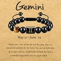 Gemini constellation adjustable beaded bracelet with black beads and tiger eye stone - Gemini