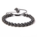 Handmade 6mm black lava stone beaded bracelet with adjustable woven cord closure - 6mm / Gun Black Lava Rock